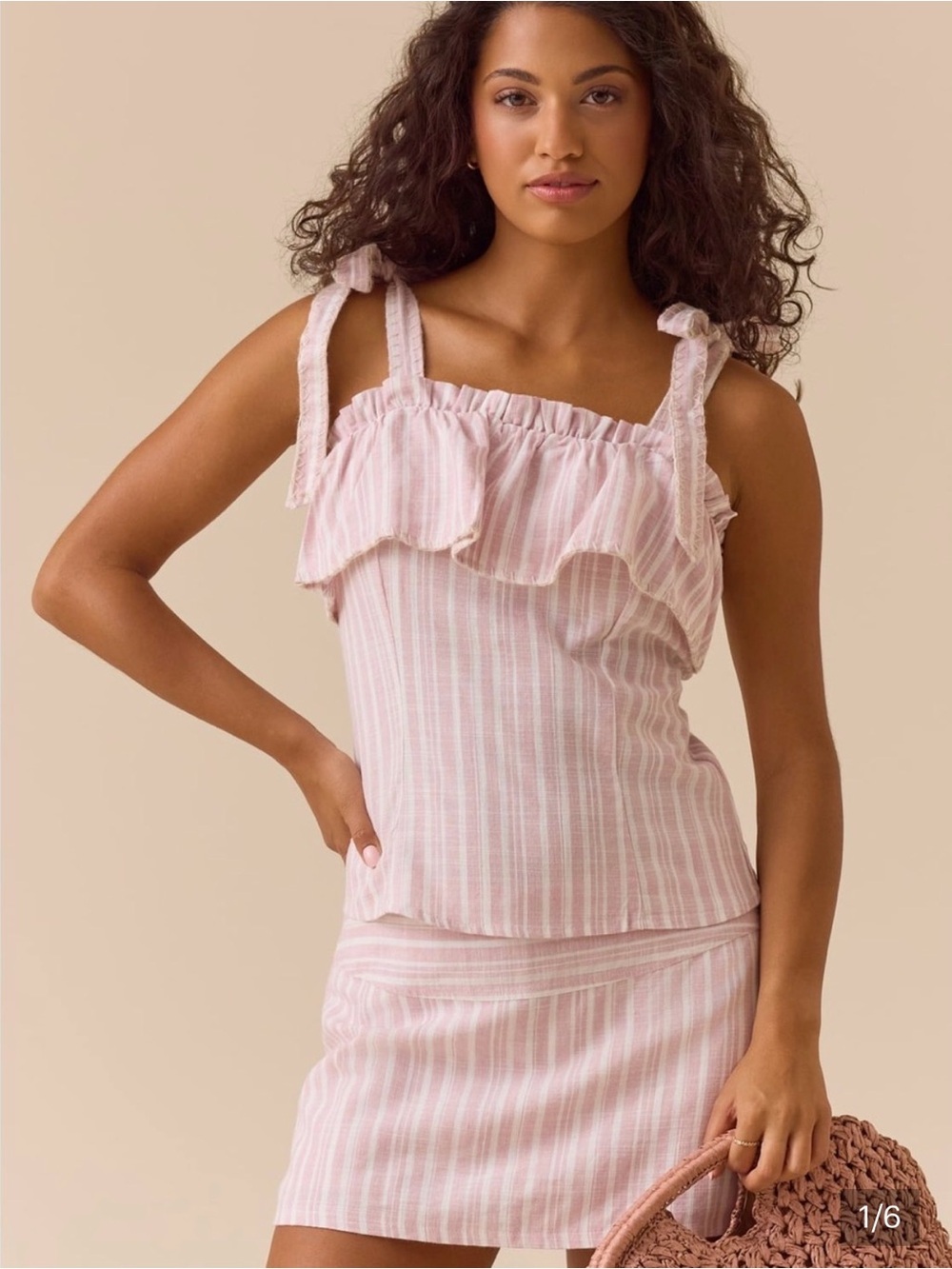 Altar'd State Ava Linen Pink & White Striped Cami and Skort Set